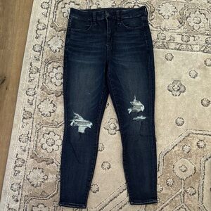 American Eagle Outfitters Women's Midnight Blue Ripped Skinny Jeans